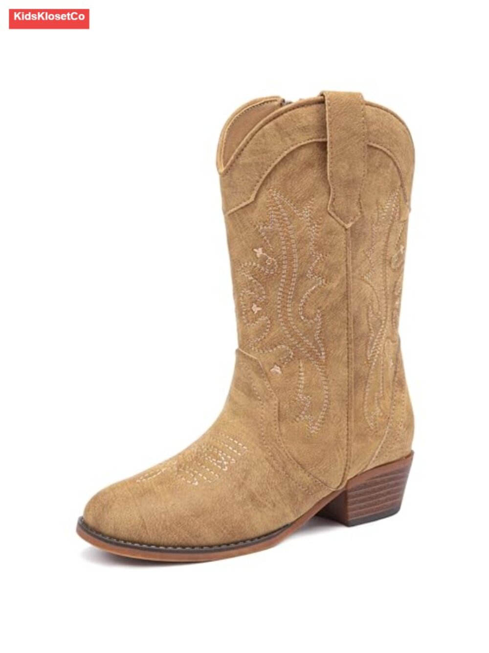 Girls Cowgirl Boots Kids Western Boots Mid Calf Zipper Embroidery Riding